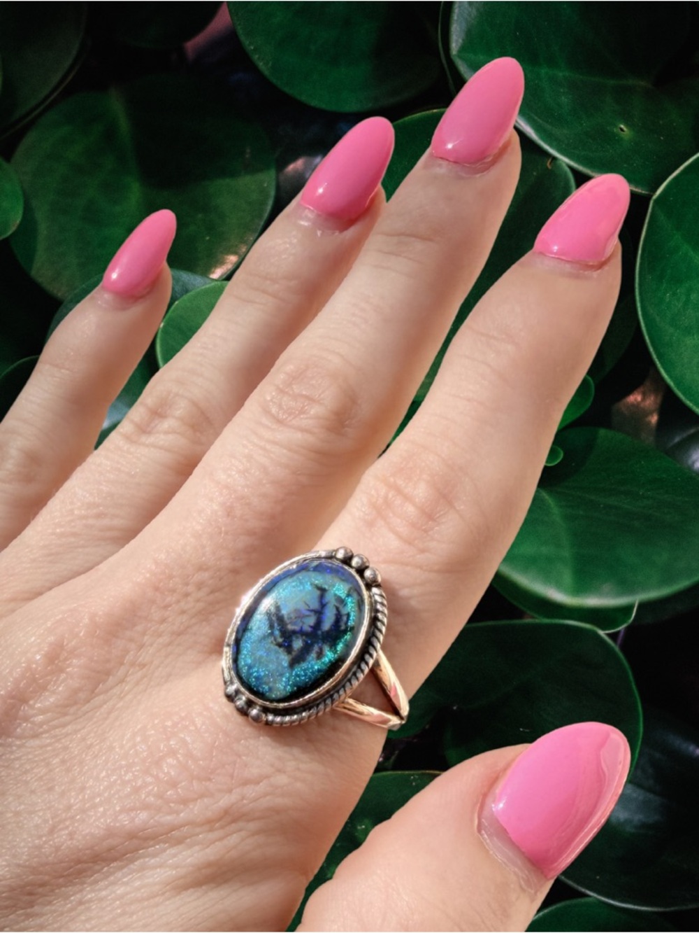 Desert Opal Sterling Silver Ring | Rare Dendritic Blue Opal | Size 8.75 | New
